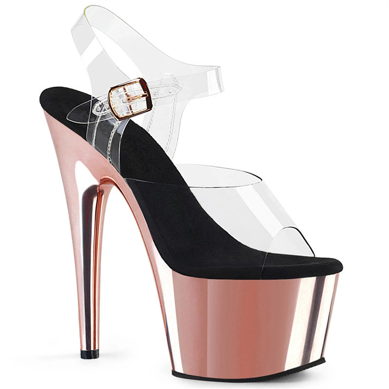 High Heeled One Line Buckle Fish Mouth Open Toe Women's Shoes
