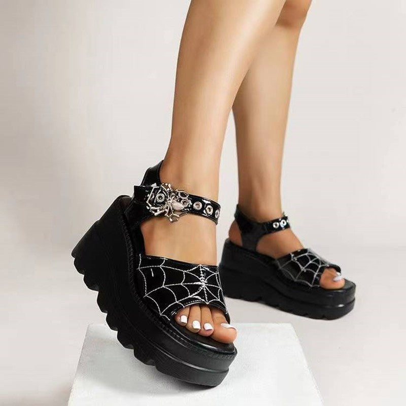 Women's Graceful And Fashionable Platform Spider Web Embroidered Sandals