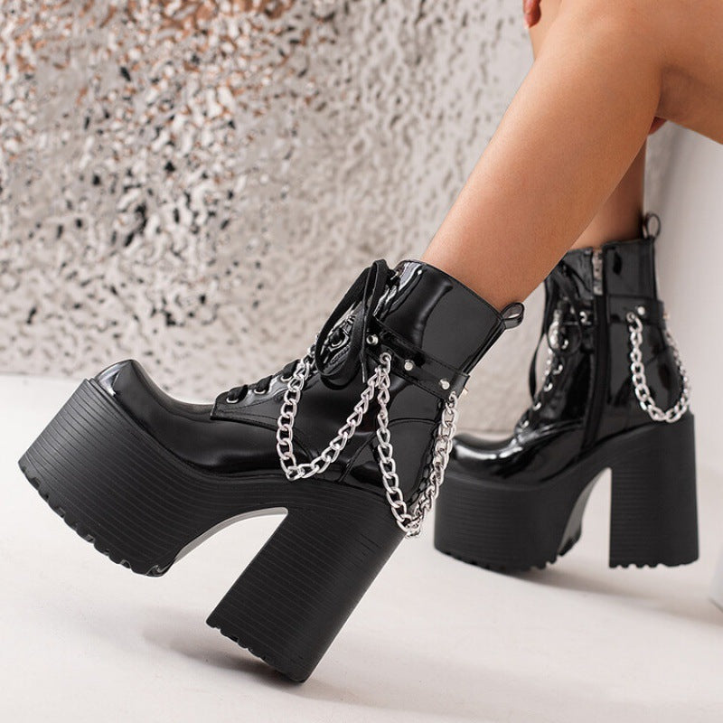 Women's Fashionable Simple Plush Patent Leather Ultra-high Heel Boots