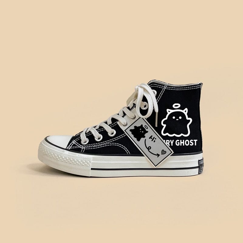 Black Graffiti Casual Canvas Shoes For Students