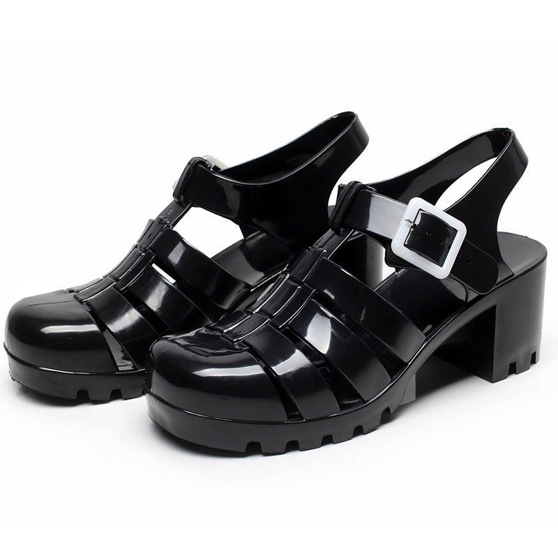 Women's Fashion Transparent Plastic High Heel Non-slip Waterproof Pump Beach Shoes