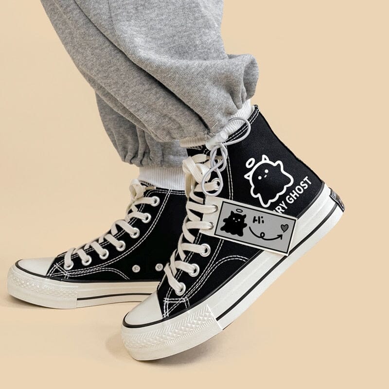 Black Graffiti Casual Canvas Shoes For Students