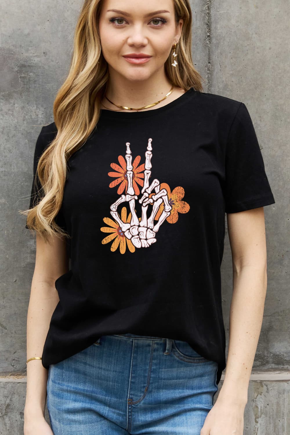 Simply Love Full Size Skeleton Hand Graphic Cotton Tee