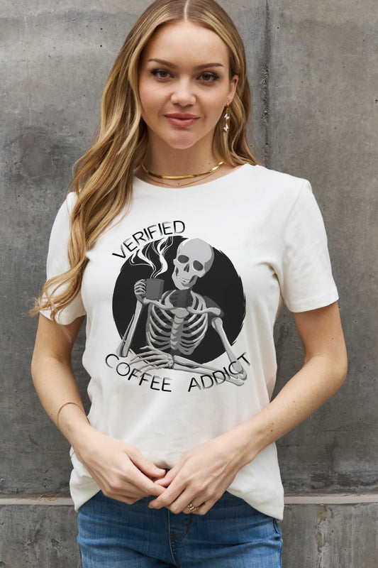 Simply Love Full Size VERIFIED COFFEE ADDICT Graphic Cotton Tee